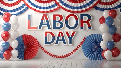 Obraz premium Labor Day Decoration: Capturing the spirit of Labor Day with patriotic hues of red, white, and blue in a festive arrangement, this image symbolizes unity, tribute to American workers, and achievement.