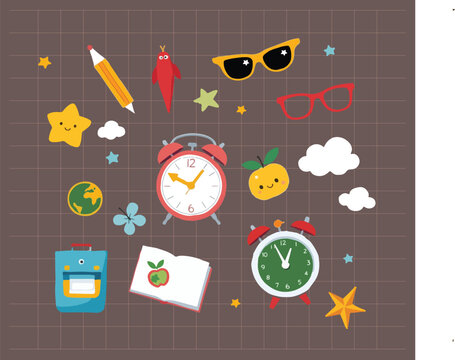 back to school clock glasses cloud orange 
