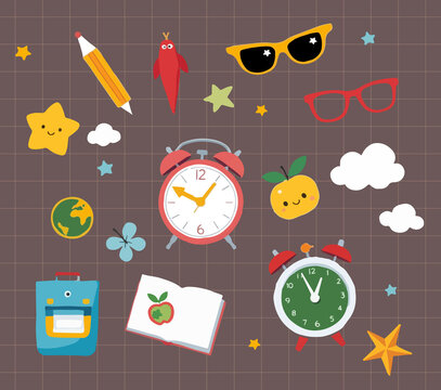 back to school clock glasses cloud orange 