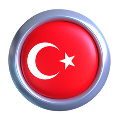 3D Turkey Flag with circle metallic frame, showcasing national emblem detail in a polished, modern design. Perfect for apps, UI, or educational use