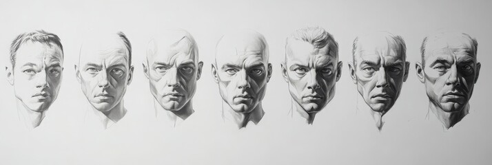 Step-by-Step Graphite Face Sketches Arranged Neatly Against a Plain White Surface 