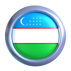 3D Uzbekistan Flag with circle metallic frame, showcasing national emblem detail in a polished, modern design. Perfect for apps, UI, or educational use