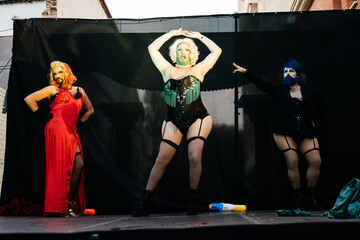 Bearded Drag Queens Perform in Cabaret Show at an Outdoor Queer Festival