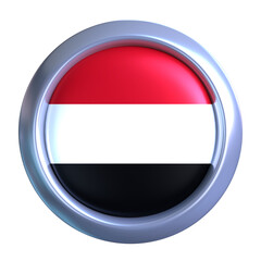 3D Yemen Flag with circle metallic frame, showcasing yaman national emblem detail in a polished, modern design. Perfect for apps, UI, or educational use