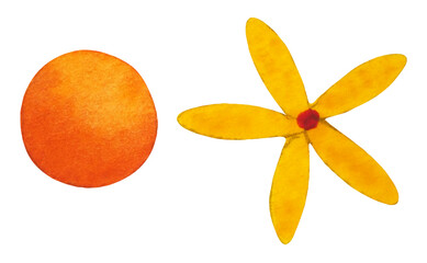 set yellow orange flower floral pattern vintage style nature floral blossom plant petal leaf icon logo sign symbol art design illustration watercolor painting white isolated background decoration