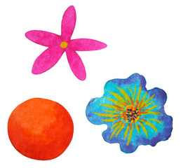 set red blue pink orange color flower pattern vintage nature floral blossom plant petal leaf icon logo sign symbol art design illustration watercolor painting white isolated background decoration