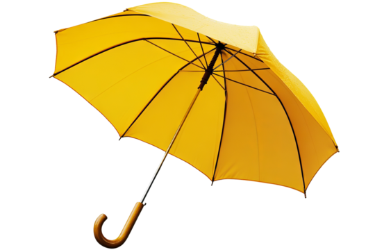 Vibrant yellow umbrella isolated on transparent background — high-resolution PNG cutout ideal for weather app icons, rainy-day graphic design, e-commerce product mockups, and travel blog illustrations