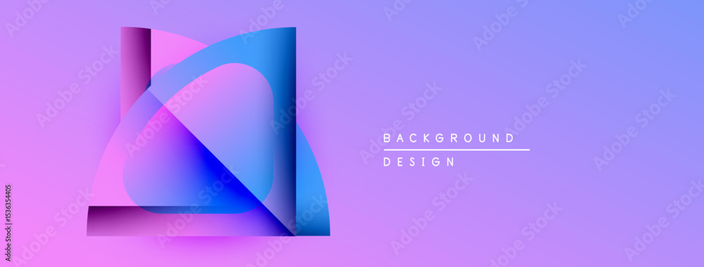 Poster abstract geometric shapes overlap, creating vibrant purple, blue gradient. modern design element for