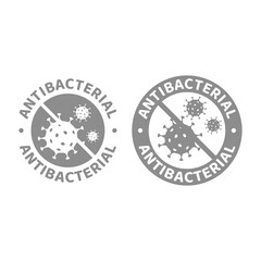 Antibacterial gel or wipes label. Disinfectant, antiseptic spray and solution vector icon sticker.
