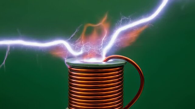 Electric discharge green screen electromagnetic coil animation with electricity burst and sparks