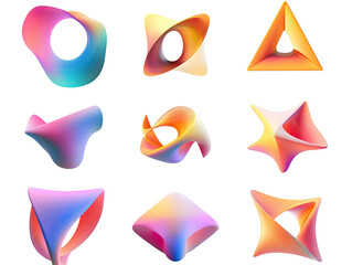 Set of 3D colorful geometric shapes.