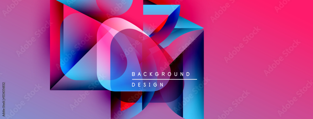 Poster Abstract vibrant design. Overlapping shapes create dynamic visual effect. Gradient colors blend, forming modern background.