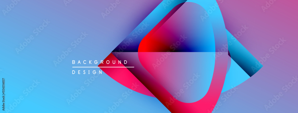 Poster Abstract flowing shapes, vibrant colors, blue gradient background. Modern design element, dynamic composition, visual texture.