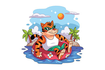 Cute Tiger Enjoying Summer Vacations