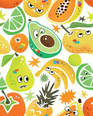 Fruits With Eyes Seamless Pattern On Transparent BG