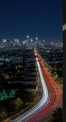 Obraz premium Urban Rooftop Cityscape Night Timelapse with Flowing Traffic and Lights