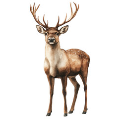 Fototapeta premium Watercolor artwork features a reindeer standing isolated on transparent background 