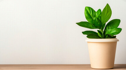 Minimalist image of a compostable cup with green plant