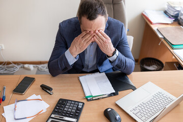Small business owner experiences financial crisis, high costs, bank debt, money overspend concept....