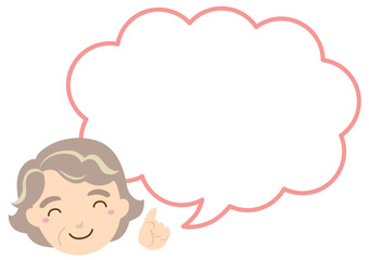 おばあさんの指さし雲ふきだしイラスト/線なし