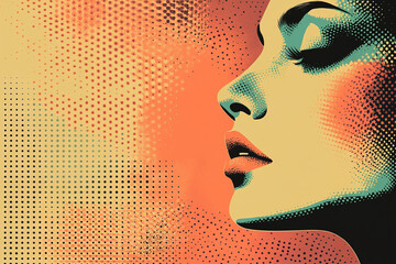Young woman in pop art style is pensive on a banner with space for text. Banner in pop art style