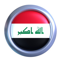 3D Iraq Flag with circle metallic frame, showcasing national emblem detail in a polished, modern design. Perfect for apps, UI, or educational use
