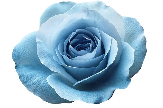 Vibrant blue rose with dew-kissed petals isolated on transparent PNG background in high resolution for versatile cutout use in floral illustrations, wedding stationery, and digital art projects