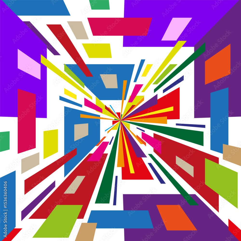 Poster perspective shape vector. rectangle tunnel layout. colorful motion form. abstract space icon.