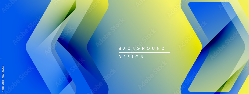 Poster Abstract gradient background. Blue, yellow hues overlap creating dynamic shapes. Modern design element for banners, presentations.