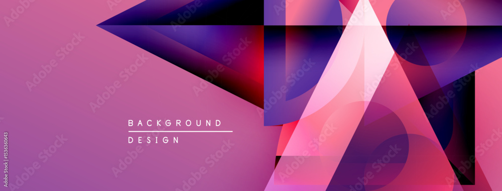 Poster Abstract geometric shapes overlap, creating vibrant pink, purple gradients. Modern design elements suggest dynamic visual experience.