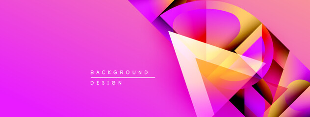 Obraz premium Abstract pink background. Geometric shapes overlap creating dynamic visual effect. Modern design elements present. Bright colors dominate composition.