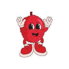 Lychee fruit mascot logo retro character illustration