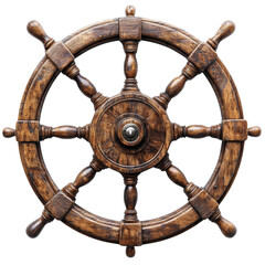 Obraz premium Wooden ship steering wheel isolated on transparent background