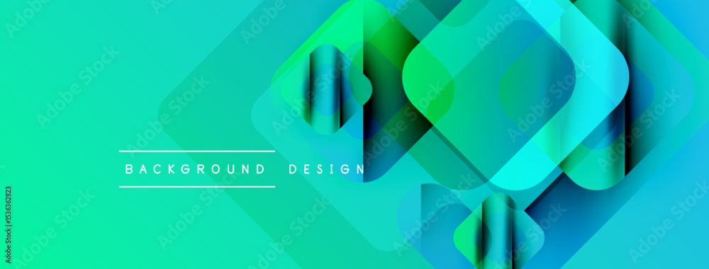 Poster Abstract geometric shapes overlap, creating vibrant turquoise gradients. Modern design elements suggest technology, innovation, future concepts.