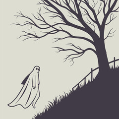 Spooky silhouette of a ghost floating in the air, ideal for Halloween decorations, horror themes, party invites, haunted house graphics, and seasonal design projects.