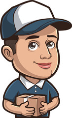 Cartoon Delivery Person with Package.