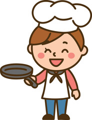 Smiling Cartoon Chef Holding Frying Pan - Vector Illustration