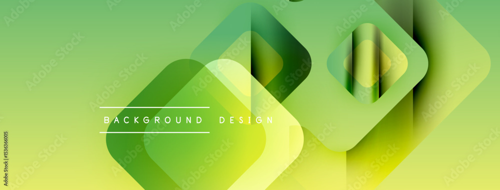 Poster Abstract geometric shapes overlap, creating vibrant green gradient background. Modern design elements suggest innovation, freshness.