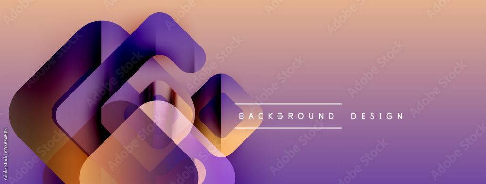 Poster Abstract geometric shapes overlap, creating dynamic purple, orange gradient. Modern design suitable for backgrounds, presentations.