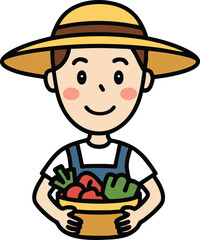 Happy Farmer with Fresh Produce Cartoon Illustration.