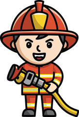 Cartoon Firefighter Vector Icon - Cheerful Child Illustration