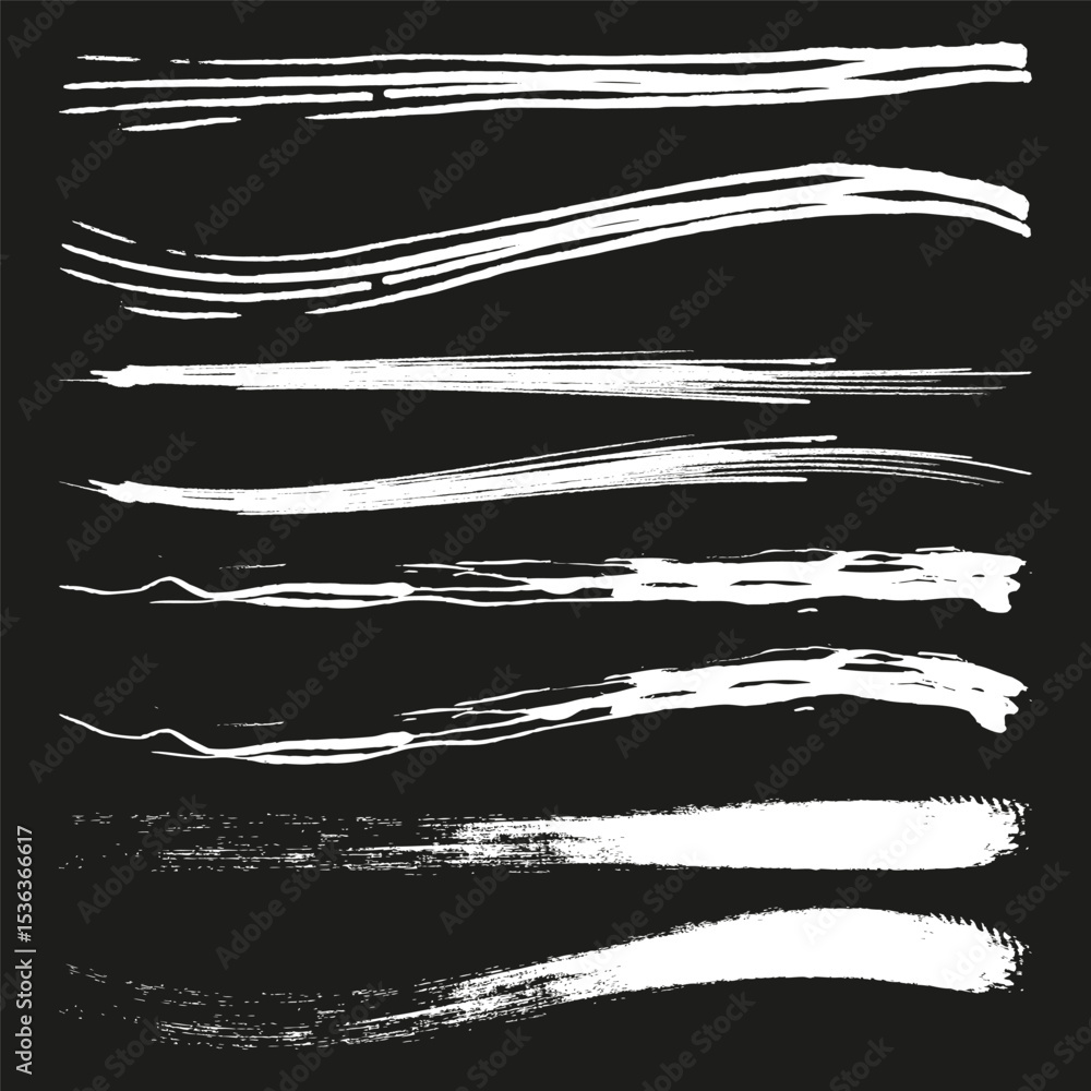 Poster white brush strokes. dynamic paint lines. grunge streak set. vector artistic texture.