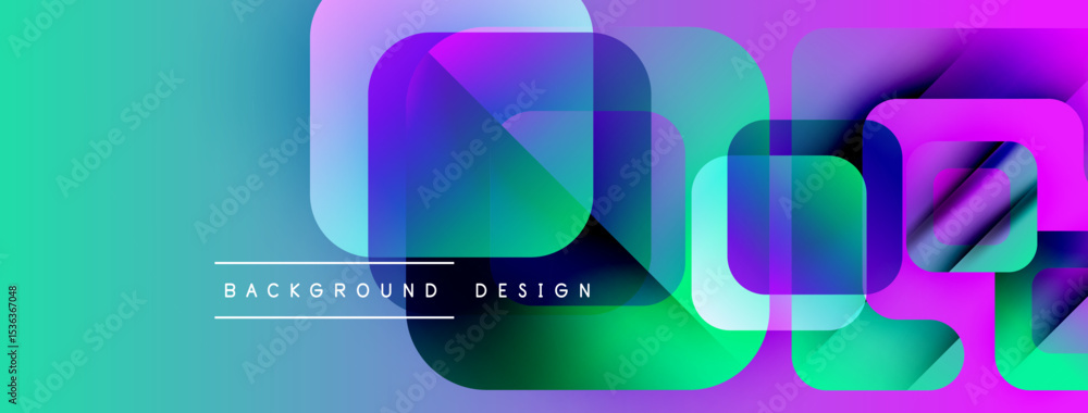 Aufkleber Abstract vibrant background. Overlapping squares create dynamic visual effect. Turquoise, purple, pink hues dominate composition. Modern design element.