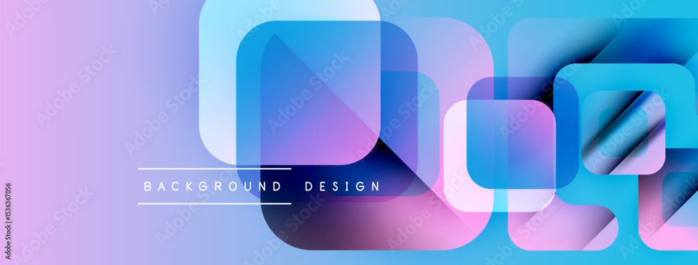 Poster abstract geometric shapes overlap, creating vibrant purple, blue gradients. modern design element su