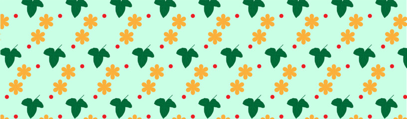 green leaf orange flower pattern,