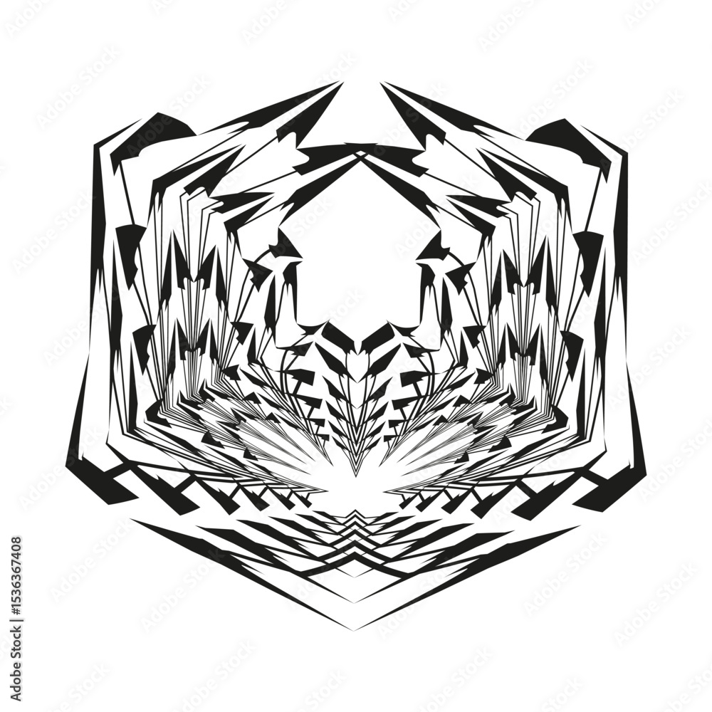 Poster faceted octagon emblem. crystal geometry icon. jagged polygon motif. vector angular shape.