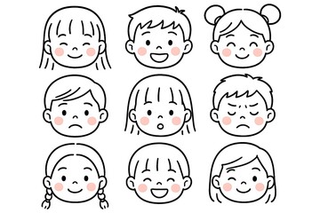 Collection Set of Cartoon Faces of Boys and Girls