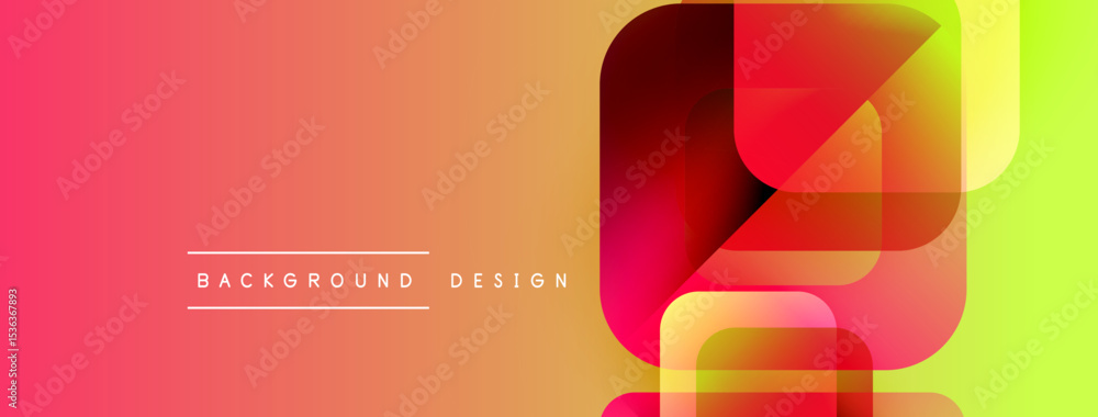 Poster abstract geometric shapes overlap, creating vibrant gradient effect. red, orange, yellow hues domina