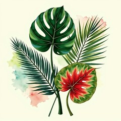 Obraz premium Botanical Garden Inspired Watercolor Tropical Leaf Assortment A Fresh and Vibrant Natural Illustration