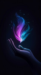 Mystical hand with glowing light fantasy illustration
